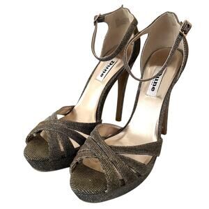 Dune London Glittery Silver/Gold/Black Strappy 5" Heels 1" Platform US 8/ EU39